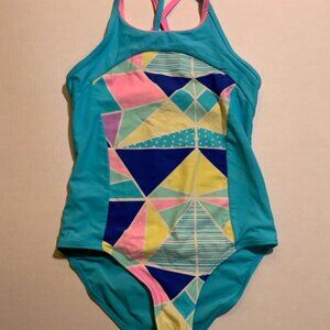 Vtg Joe Boxer Girls Sz Lg 10/12 Retro Look One Piece Swimsuit‎ (I)
